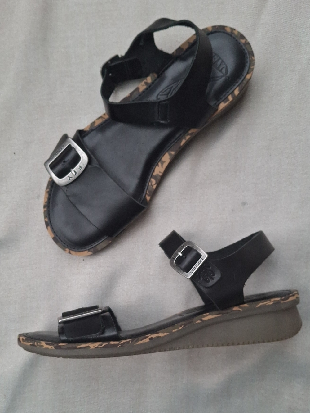 Fly London Women's Comb230fly Open Toe Black Leather Sandals - EU 40 / US 8.5-9